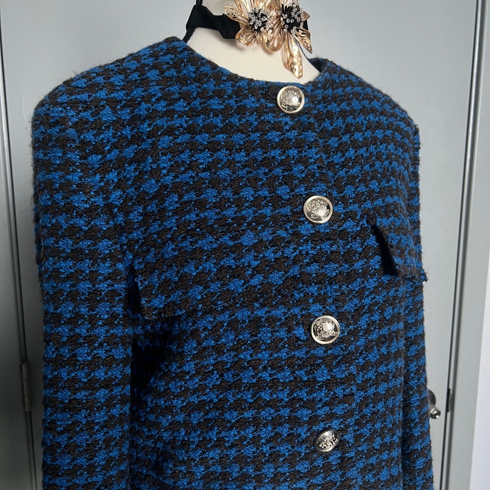 Zara Houndstooth Plaids Tweed Blazer Jacket - Picture 2 of 11